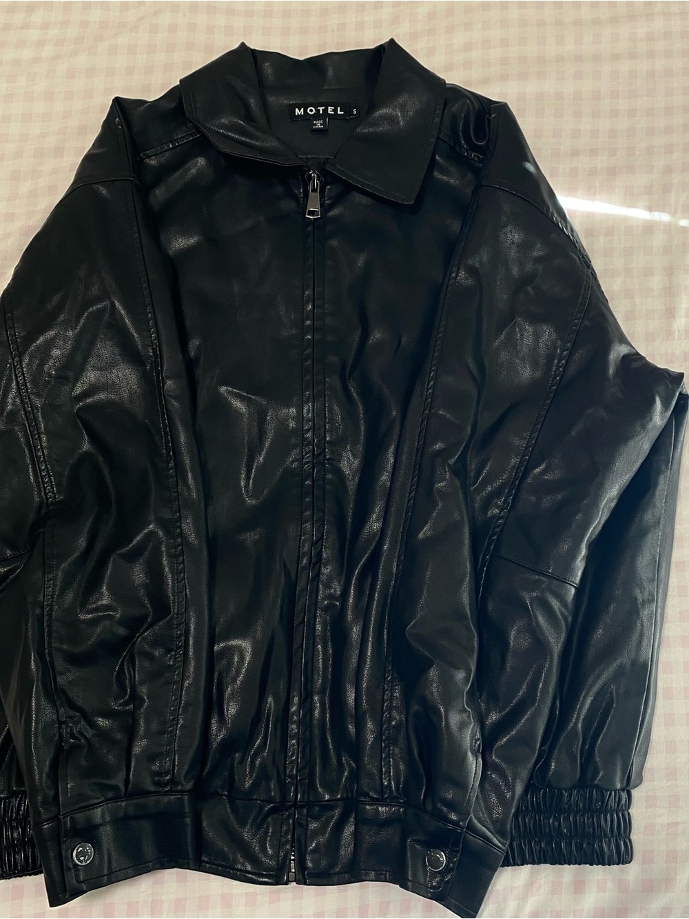 Motel Rocks Black Faux Leather Bomber Jacket